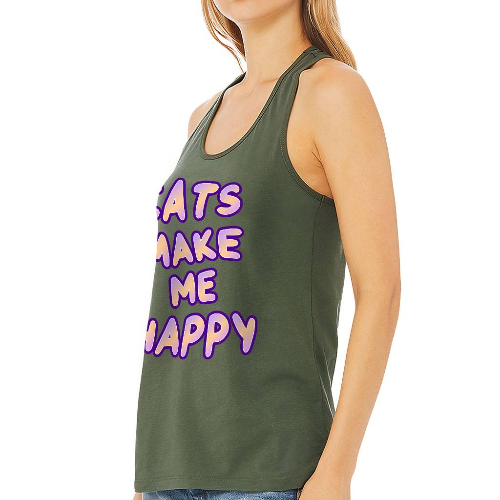 Cats Make Me Happy Women's Racerback Tank Color : Black|Military Green|Natural|White 
