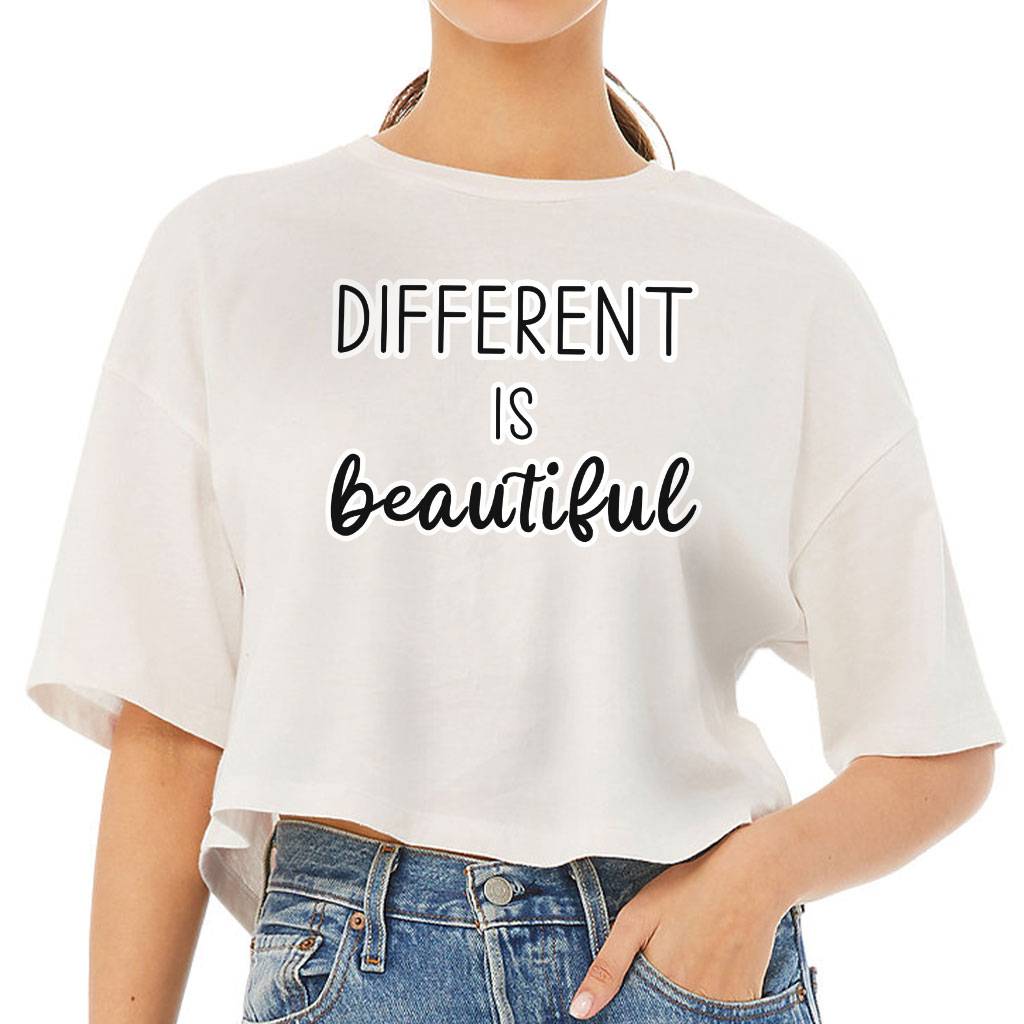 Different Is Beautiful Women's Crop Tee Shirt - Cute Design Cropped T-Shirt - Graphic Crop Top Color : Black|Military Green|Vintage White 