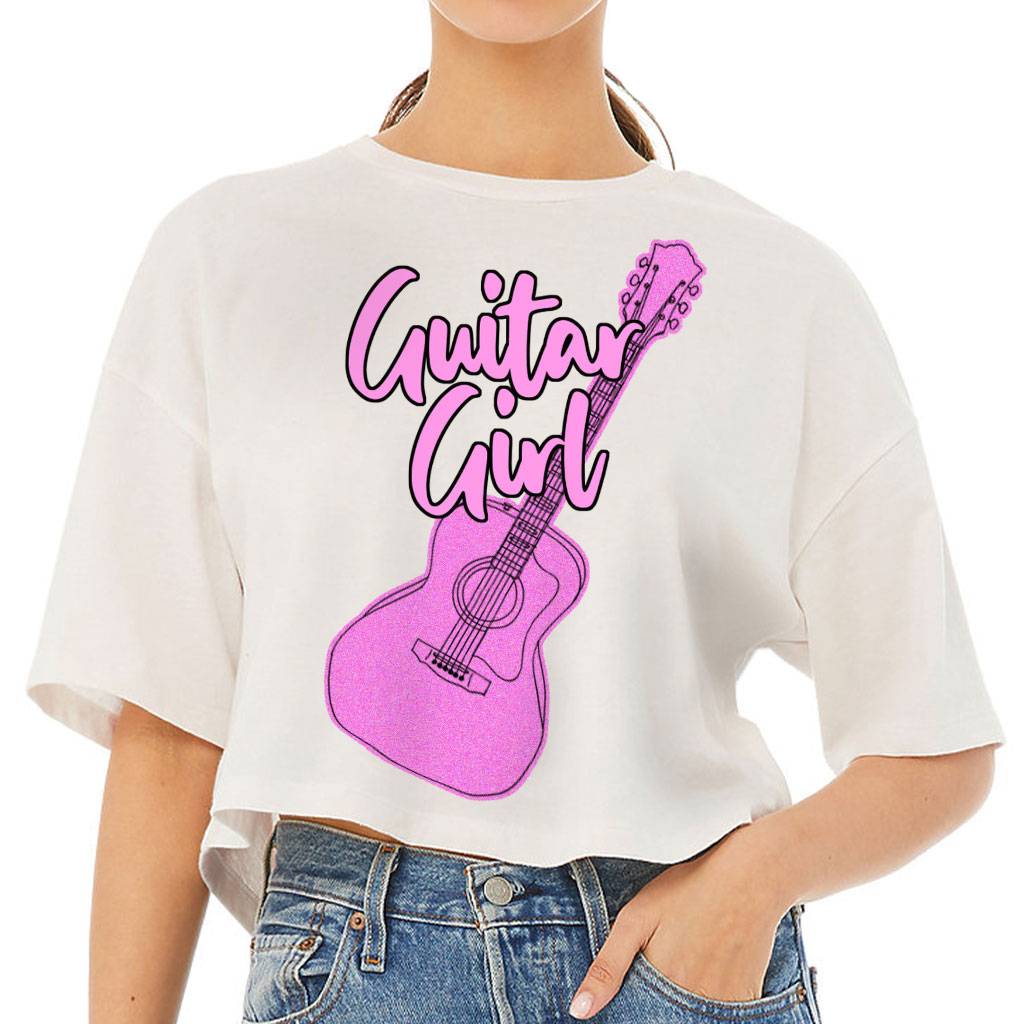 Guitar Design Women's Crop Tee Shirt - Graphic Cropped T-Shirt - Cute Crop Top Color : Black|Military Green|Vintage White 