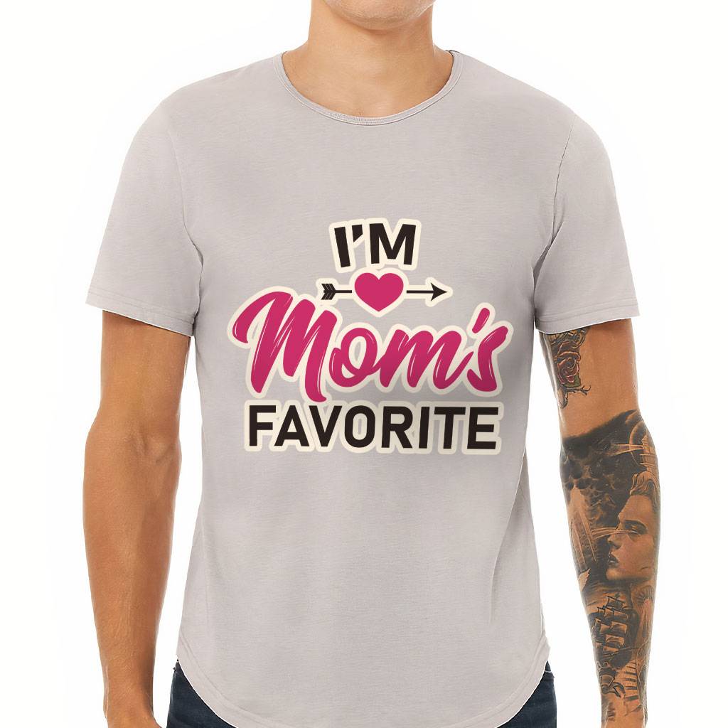 I'm Mom's Favorite Curved Hem T-Shirt - Cute T-Shirt - Graphic Curved Hem Tee Men's Clothing Shirts Color : Black|Dark Gray|Heather Cool Gray|White 