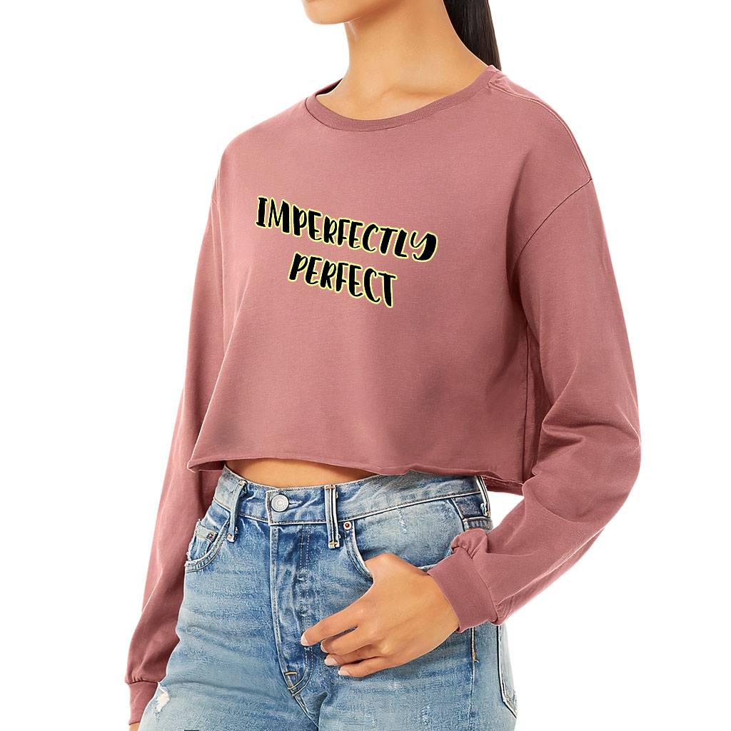 Imperfectly Perfect Cropped Long Sleeve T-Shirt - Cool Women's T-Shirt - Printed Long Sleeve Tee Color : Black|Mauve|Mustard|White 