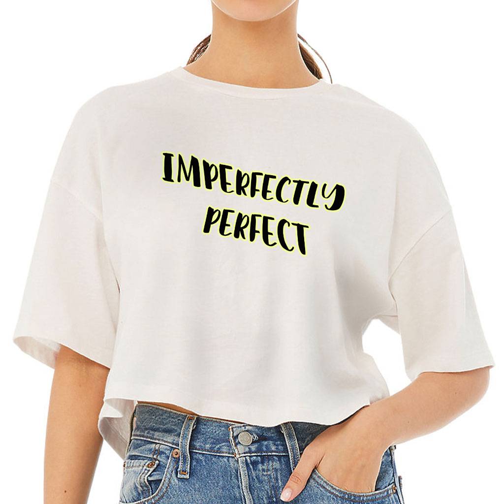 Imperfectly Perfect Women's Crop Tee Shirt - Cool Cropped T-Shirt - Printed Crop Top Color : Black|Military Green|Vintage White 