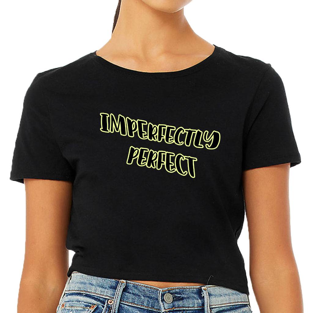 Imperfectly Perfect Women's Cropped T-Shirt - Cool Crop Top - Printed Cropped Tee Color : Black|Heather Olive|White 