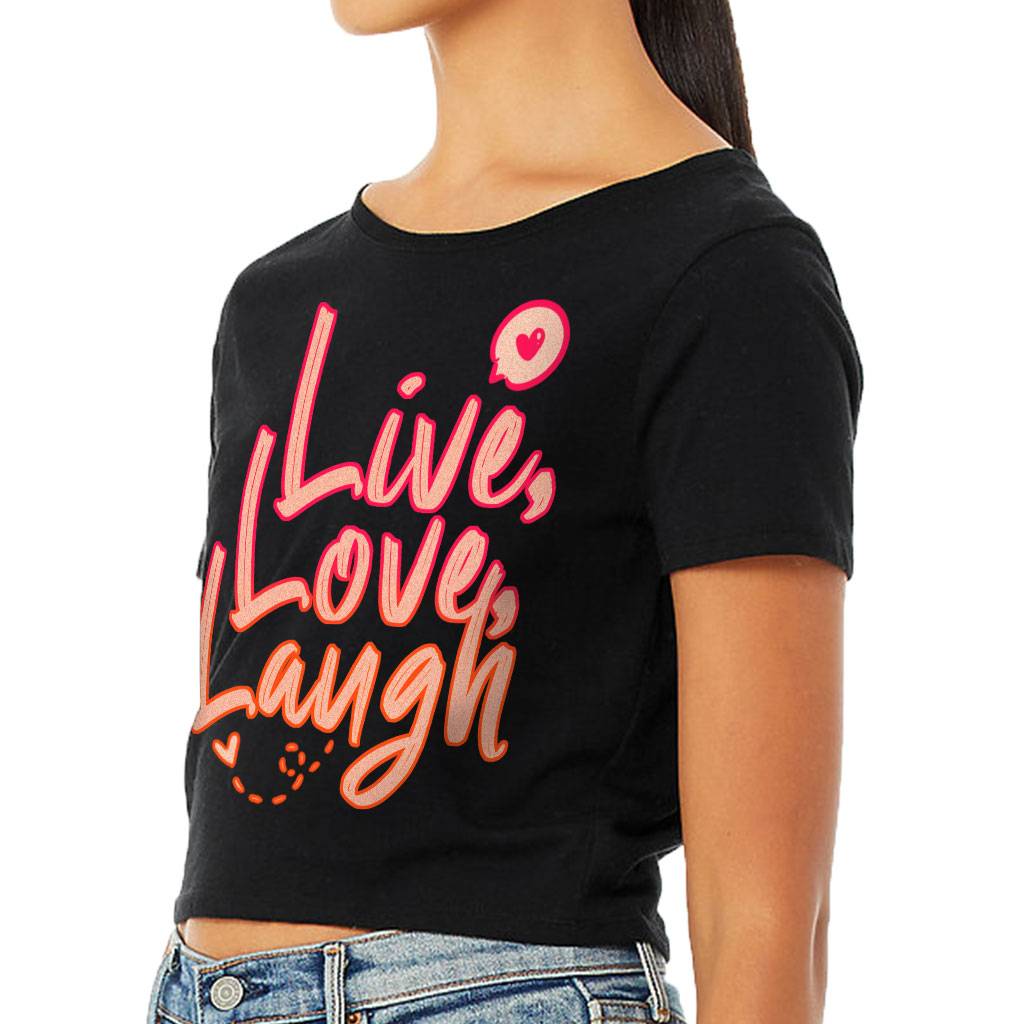 Live Laugh Love Women's Cropped T-Shirt - Cute Design Crop Top - Printed Cropped Tee Color : Black|Heather Olive|White 