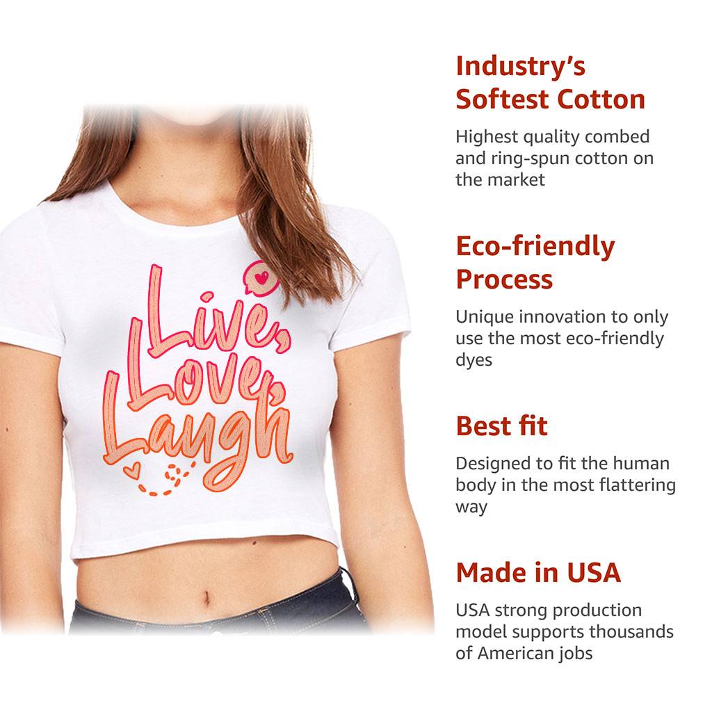 Live Laugh Love Women's Cropped T-Shirt - Cute Design Crop Top - Printed Cropped Tee Color : Black|Heather Olive|White 