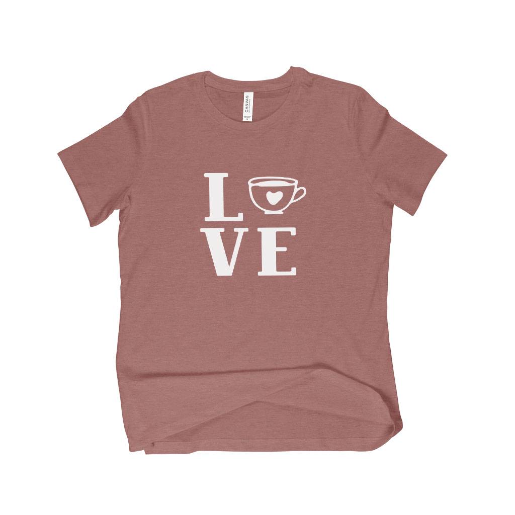 Love Coffee Women's Relaxed Heather T-Shirt Color : Heather Cool Gray|Heather Blue Lagoon|Heather Mauve 