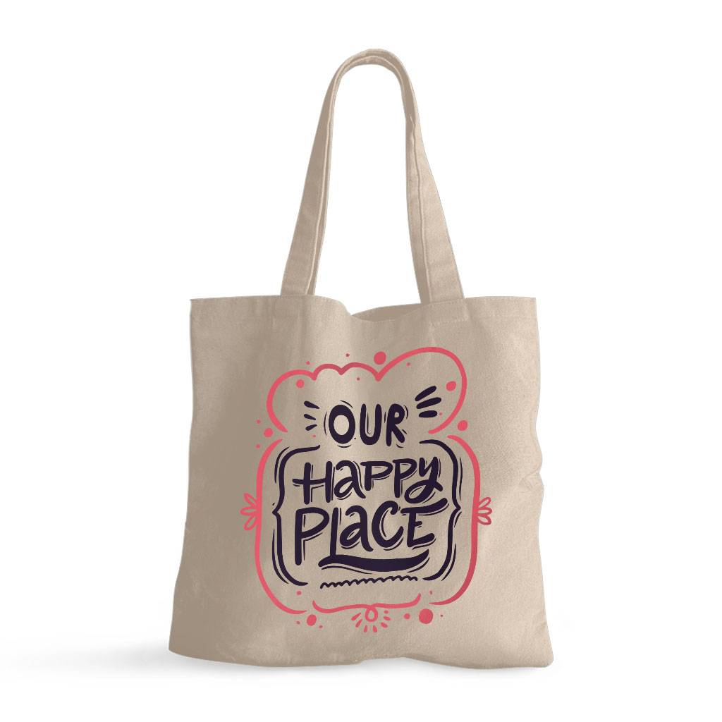 Our Happy Place Small Tote Bag - Themed Shopping Bag - Cool Design Tote Bag Tote Bags  