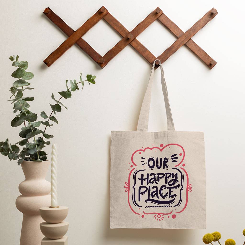 Our Happy Place Small Tote Bag - Themed Shopping Bag - Cool Design Tote Bag Tote Bags  