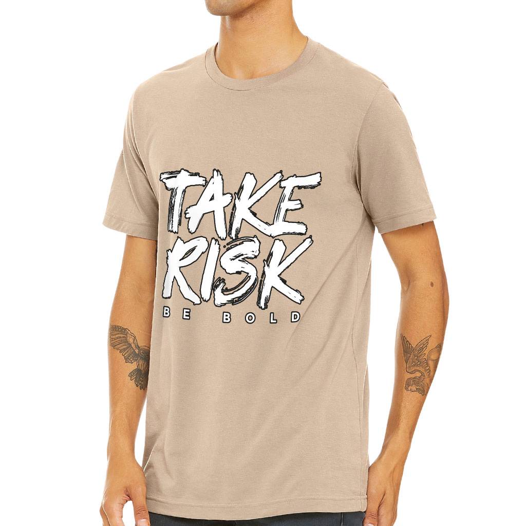 Take Risk Short Sleeve T-Shirt - Funny T-Shirt - Themed Short Sleeve Tee Color : Black|Sage|Tan|White 