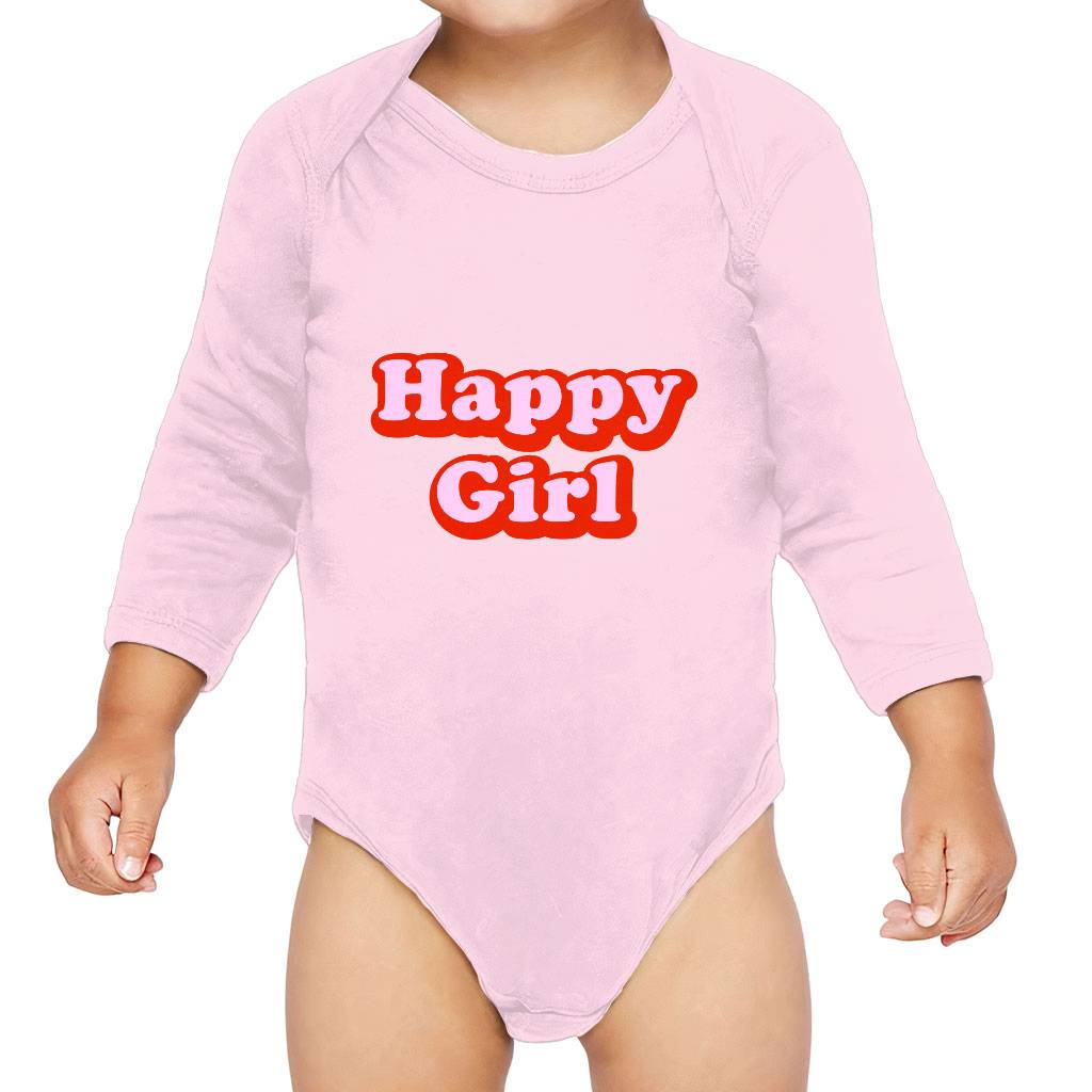 Happy Girl Baby Long Sleeve Onesie - Graphic Baby Long Sleeve Bodysuit - Cute Design Baby One-Piece Baby Kids & Babies Color : Mauve|Natural|Pink|White 