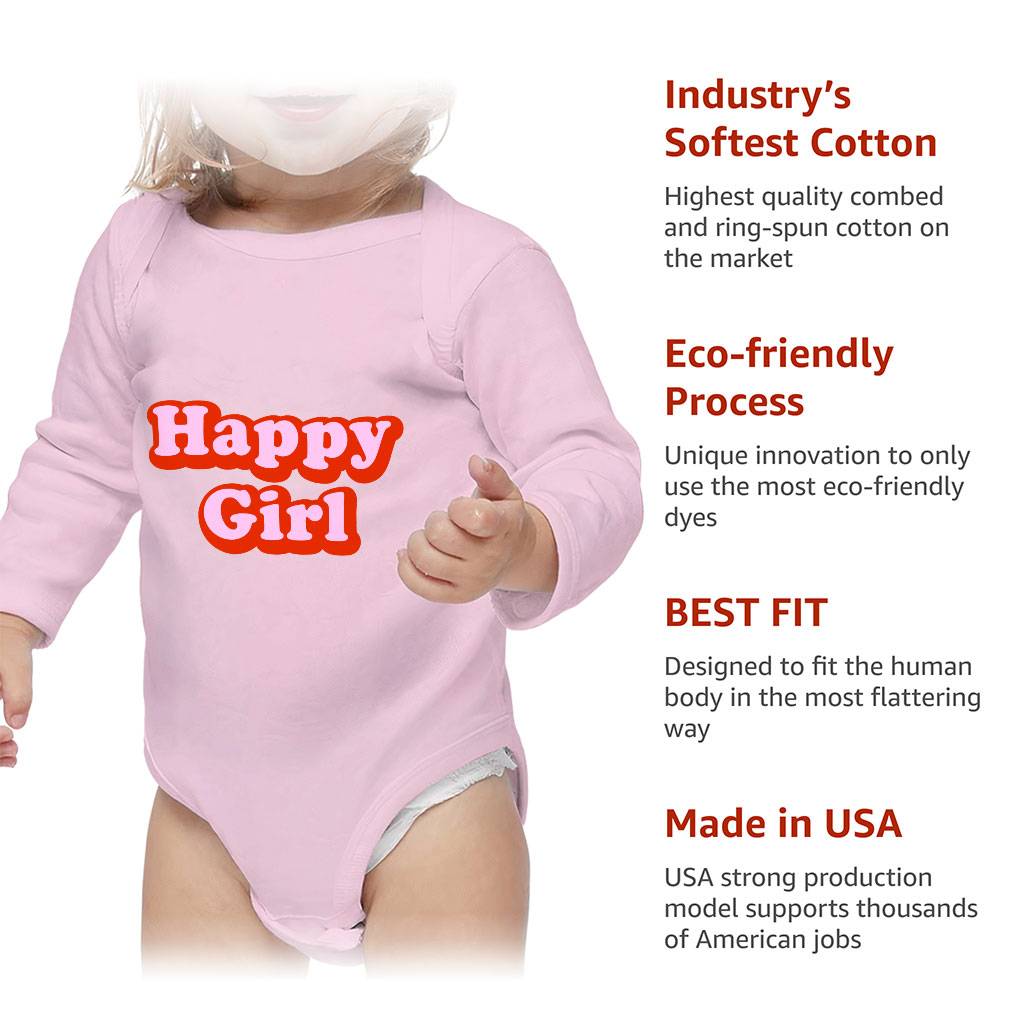 Happy Girl Baby Long Sleeve Onesie - Graphic Baby Long Sleeve Bodysuit - Cute Design Baby One-Piece Baby Kids & Babies Color : Mauve|Natural|Pink|White 