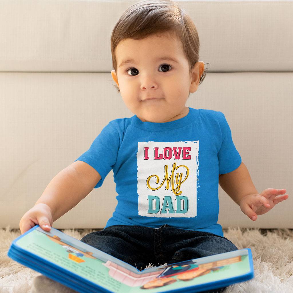 I Love My Dad Baby Jersey T-Shirt - Cool Print Baby T-Shirt - Best Design T-Shirt for Babies Color : Athletic Heather|Heather Columbia Blue|White 