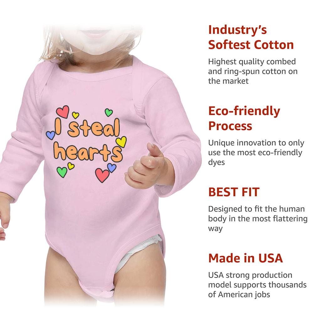 I Steal Hearts Baby Long Sleeve Onesie - Cute Heart Baby Long Sleeve Bodysuit - Illustration Baby One-Piece Baby Kids & Babies Color : Mauve|Natural|Pink|White 