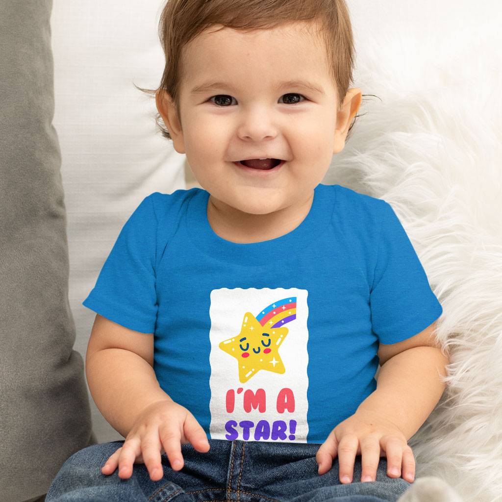 I'm a Star Baby Jersey T-Shirt - Cute Kawaii Baby T-Shirt - Rainbow T-Shirt for Babies Baby Kids & Babies Color : Athletic Heather|Heather Columbia Blue|White 