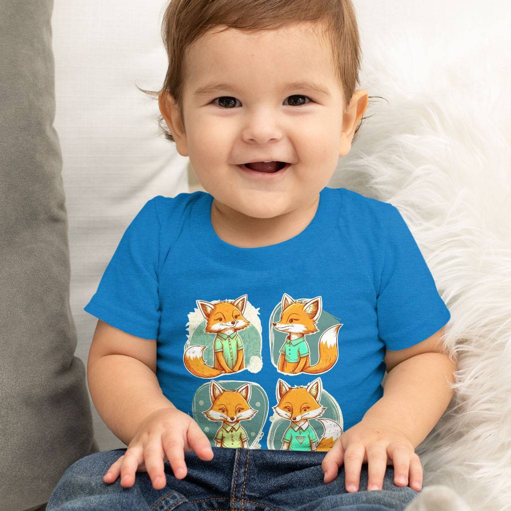 Kawaii Fox Baby Jersey T-Shirt - Cartoon Design Baby T-Shirt - Animal T-Shirt for Babies Baby Kids & Babies Color : Athletic Heather|Heather Columbia Blue|White 