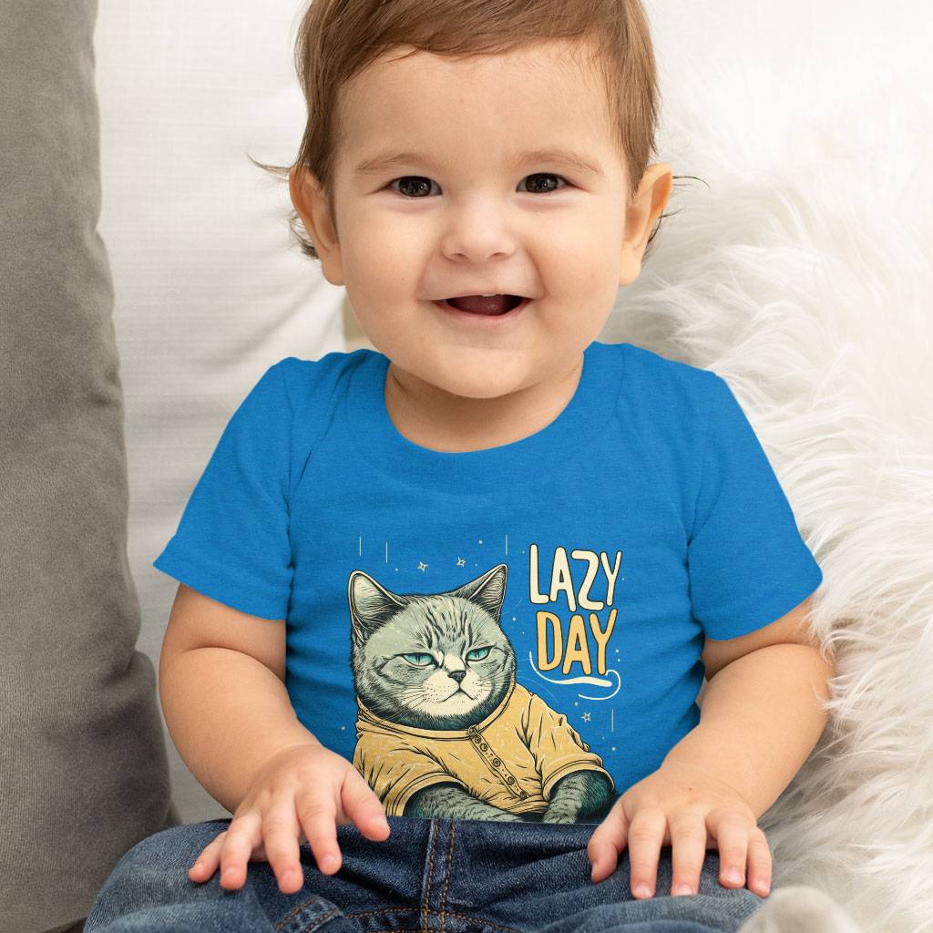 Lazy Day Baby Jersey T-Shirt - Funny Cat Baby T-Shirt - Graphic T-Shirt for Babies Baby Kids & Babies Color : Athletic Heather|Heather Columbia Blue|White 