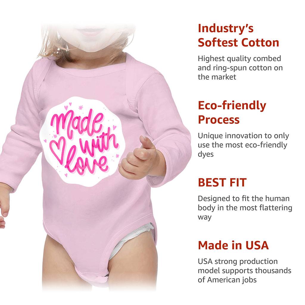 Made With Love Baby Long Sleeve Onesie - Kawaii Baby Long Sleeve Bodysuit - Best Design Baby One-Piece Baby Kids & Babies Color : Mauve|Natural|Pink|White 