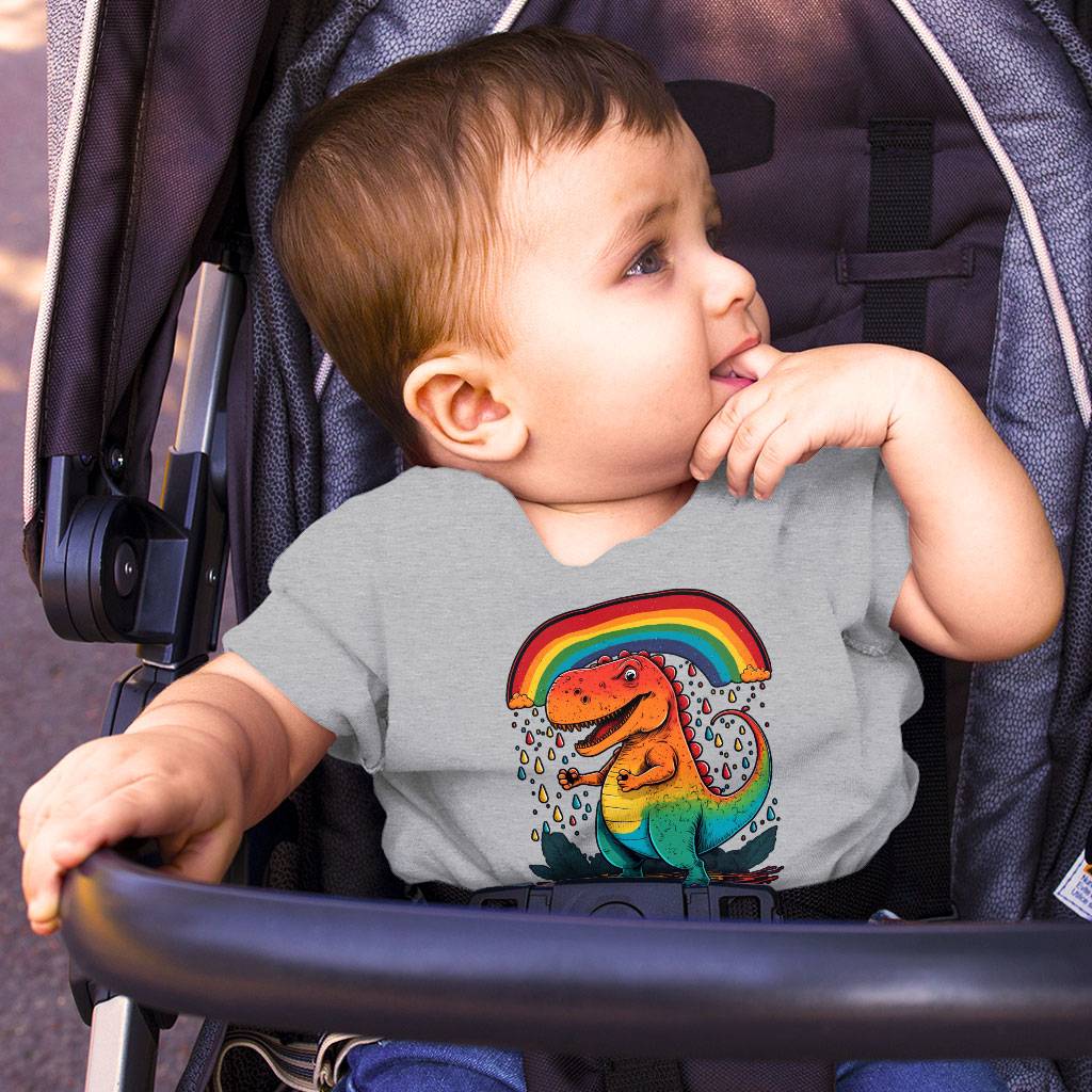 Rainbow Dinosaur Baby Jersey T-Shirt - Cartoon Baby T-Shirt - Cute Design T-Shirt for Babies Baby Kids & Babies Color : Athletic Heather|Heather Columbia Blue|White 
