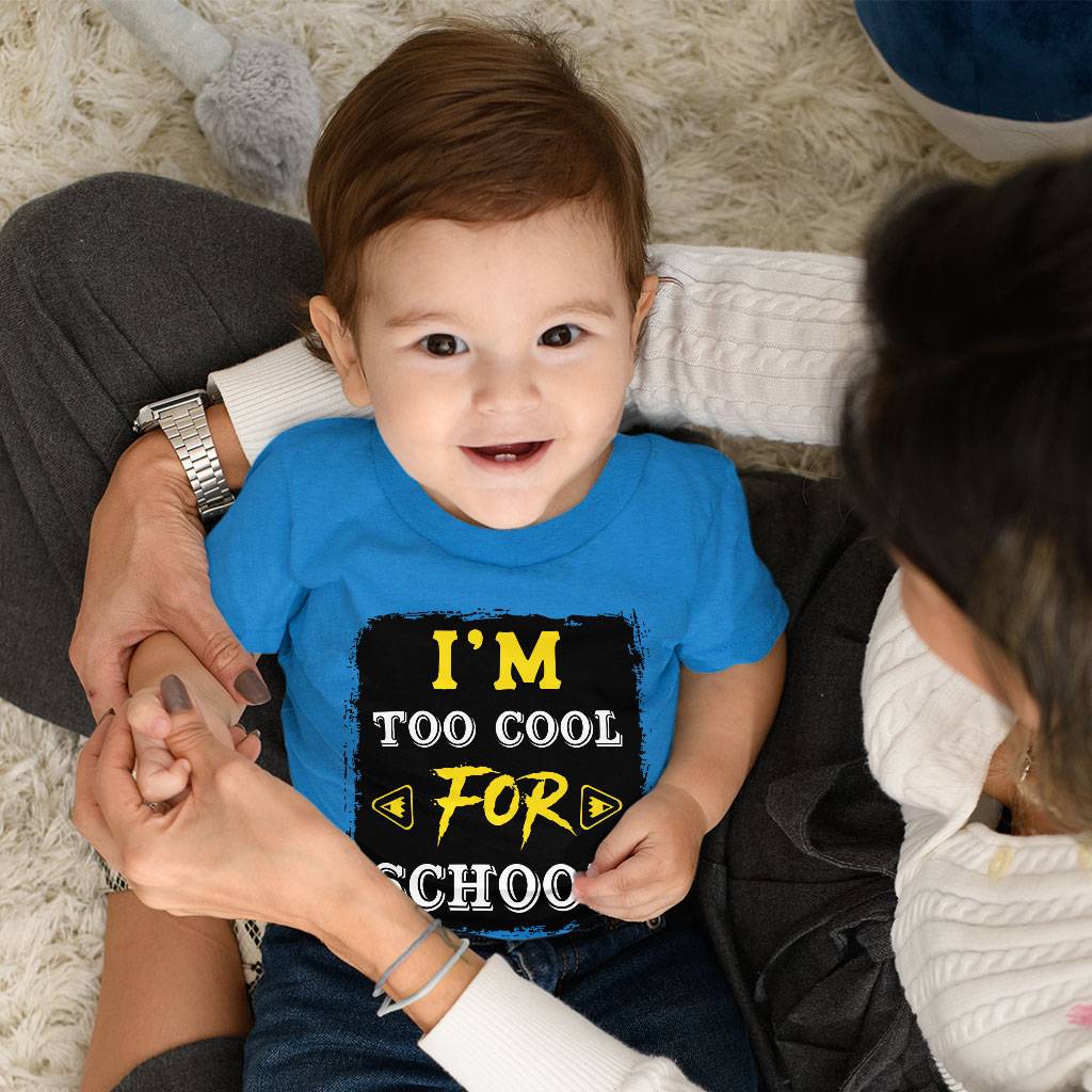 Too Cool for School Baby Jersey T-Shirt - Funny Saying Baby T-Shirt - Cool Design T-Shirt for Babies Baby Kids & Babies Color : Athletic Heather|Heather Columbia Blue|White 